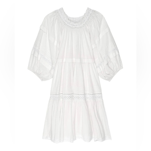 THE GREAT Short Nightingale Dress in Cream with Lace Inserts - Picture 2 of 5